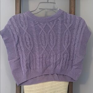 Purple Crew Neck Cable Knit Sweater